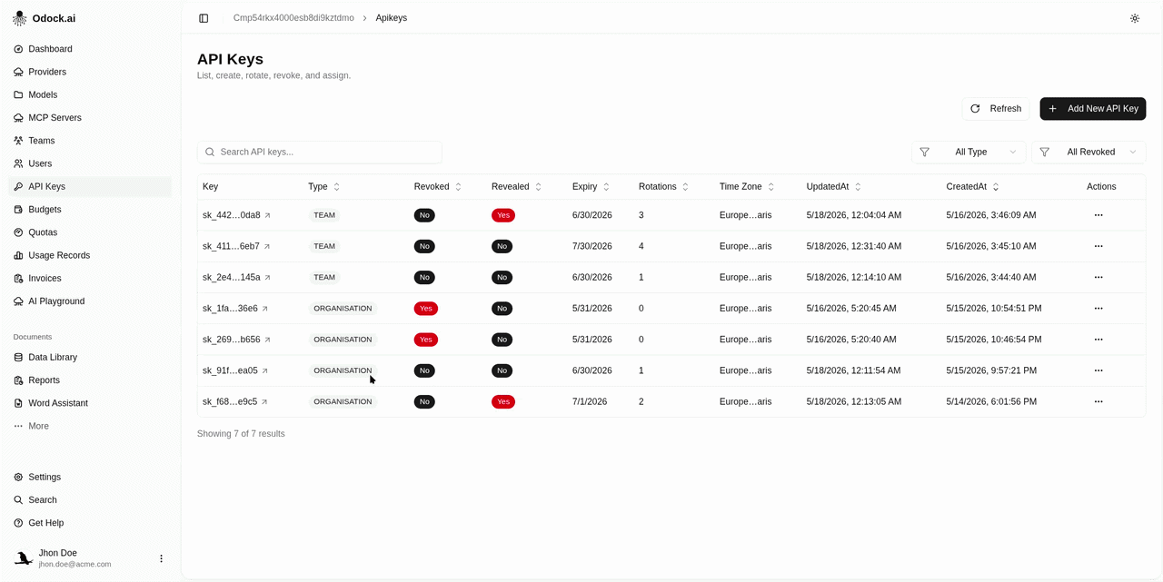 Reveal an api key from reveal card