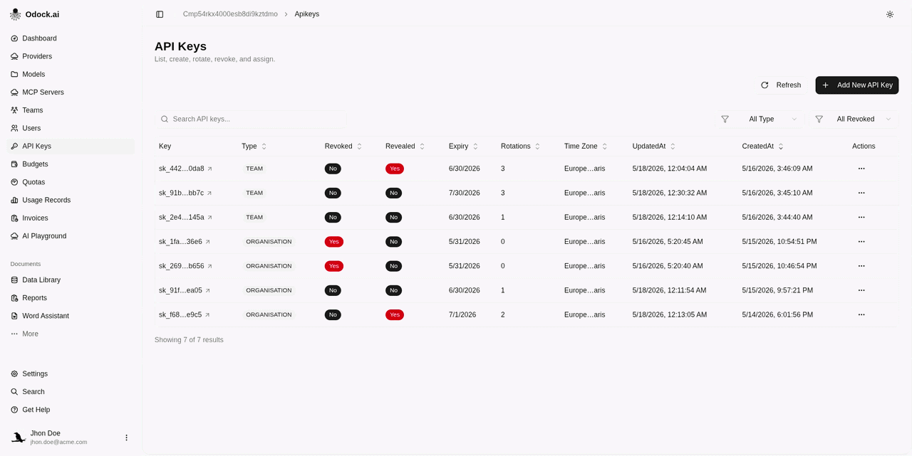 Reveal an api key from table actions