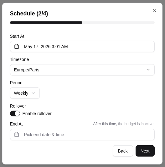 Create a weekly budget for organisation
