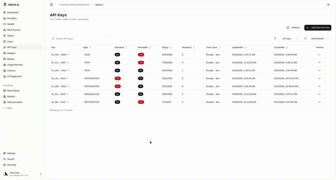 Setup Api key policies