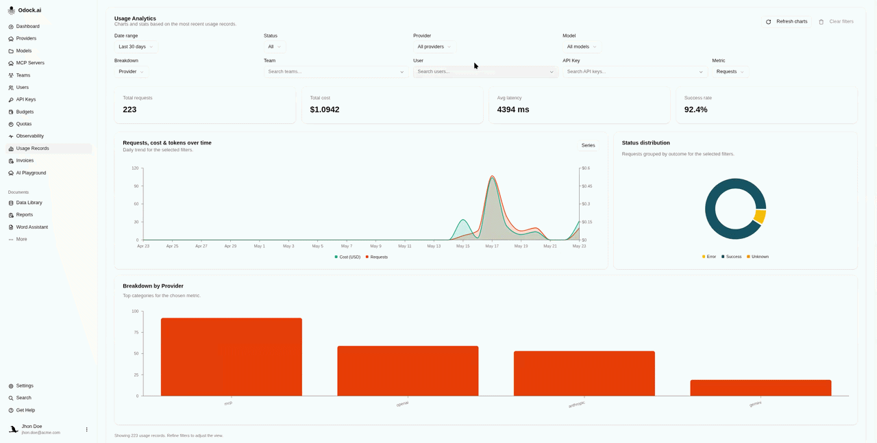 Usage Analytics card on the Usage Records page
