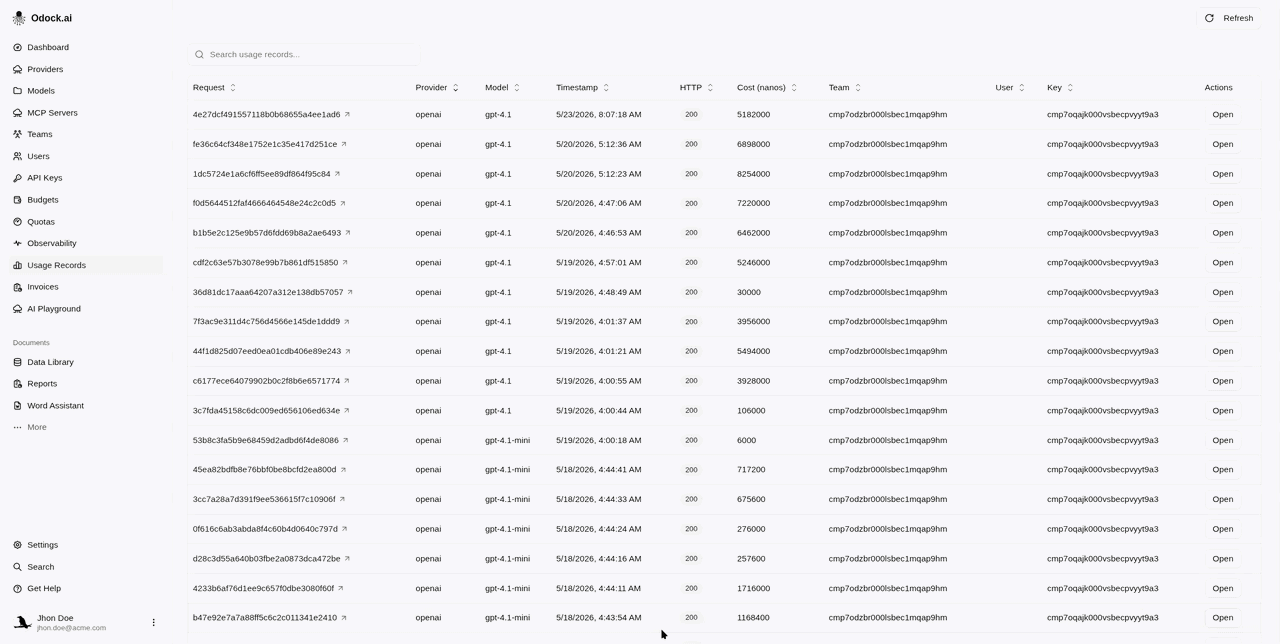 Usage record detail page