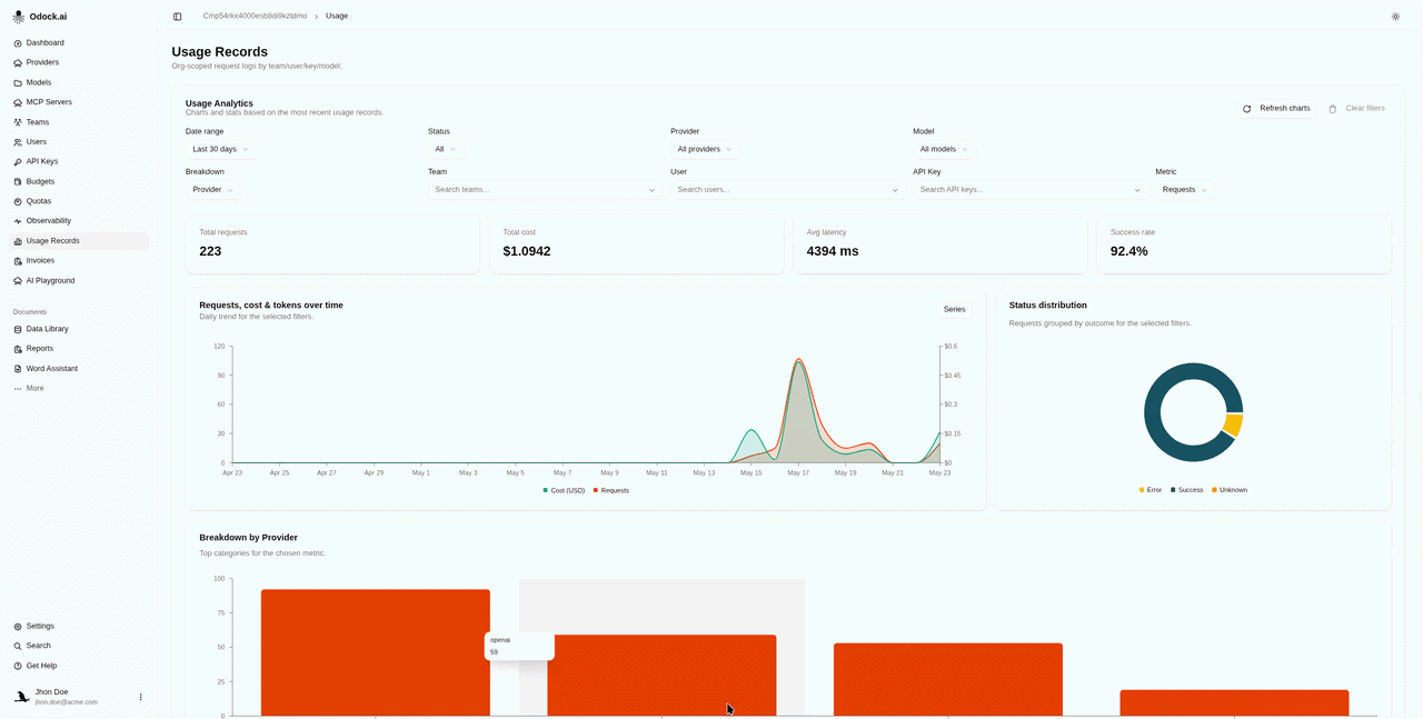 Usage Analytics card on the Usage Records page