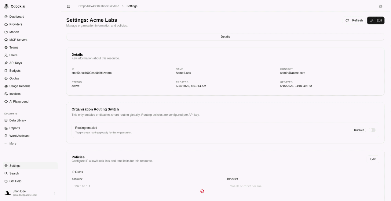 Enable routing in organisation  