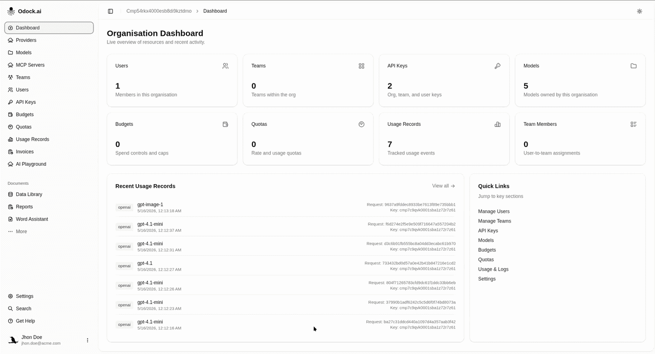 Organisation Settings page 