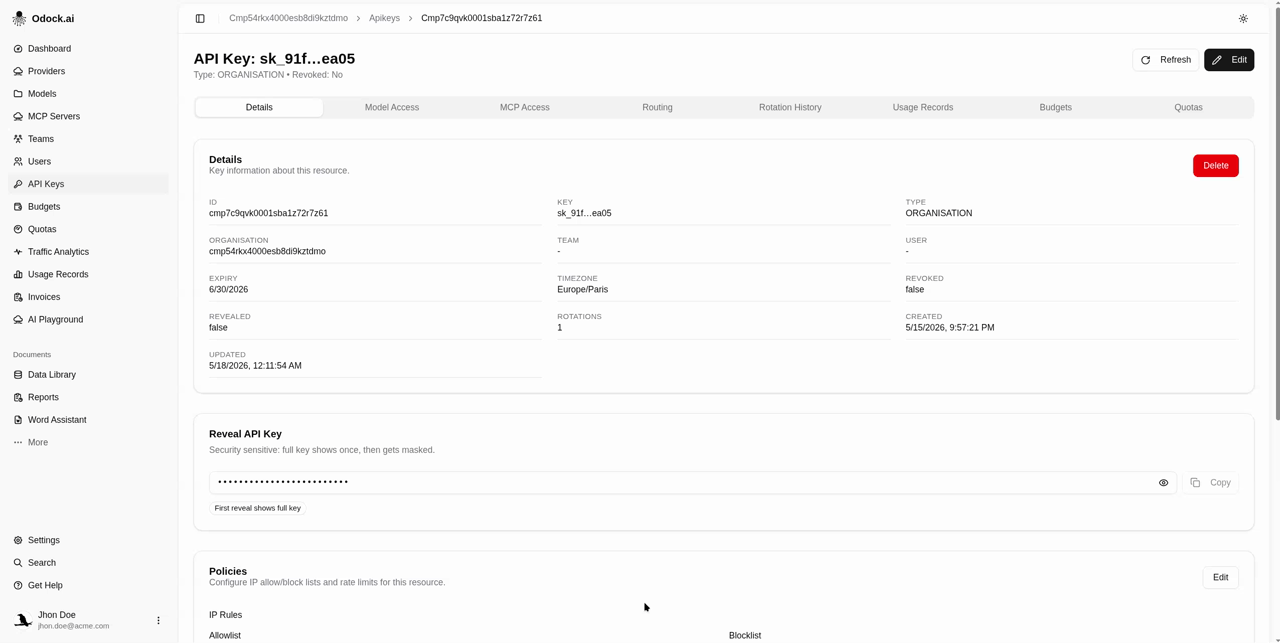 Reveal and copy your virtual api key
