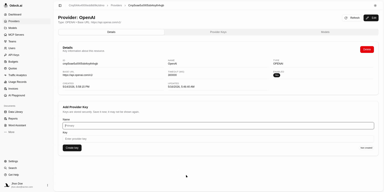 Create the OpenAI provider key