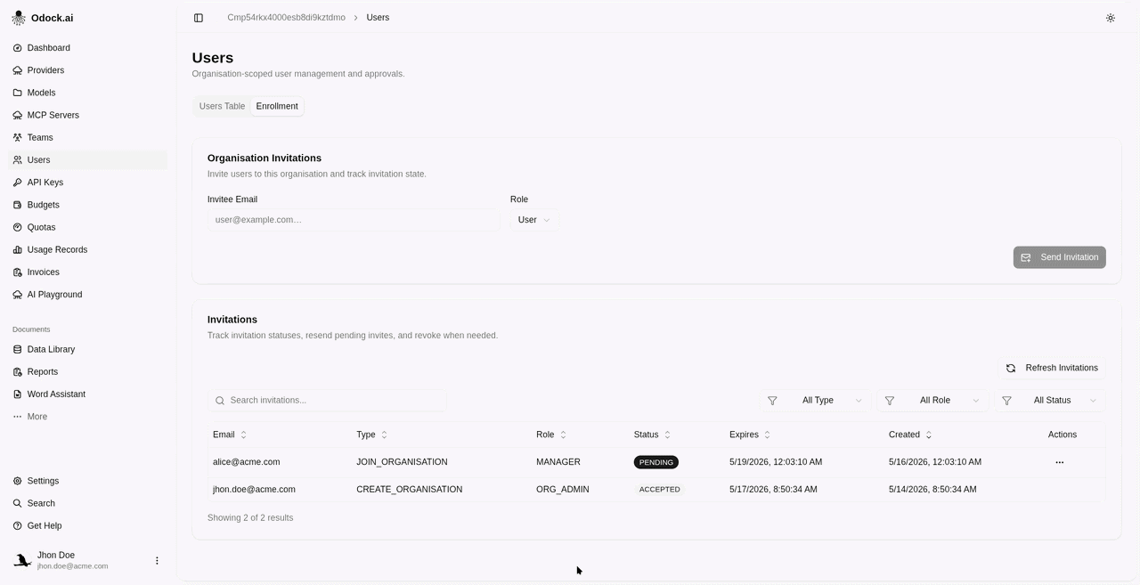 Resending a user invitation 